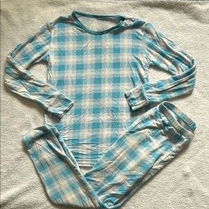 Kickee Pants Bamboo Plaid Pajama Set in Blue and White